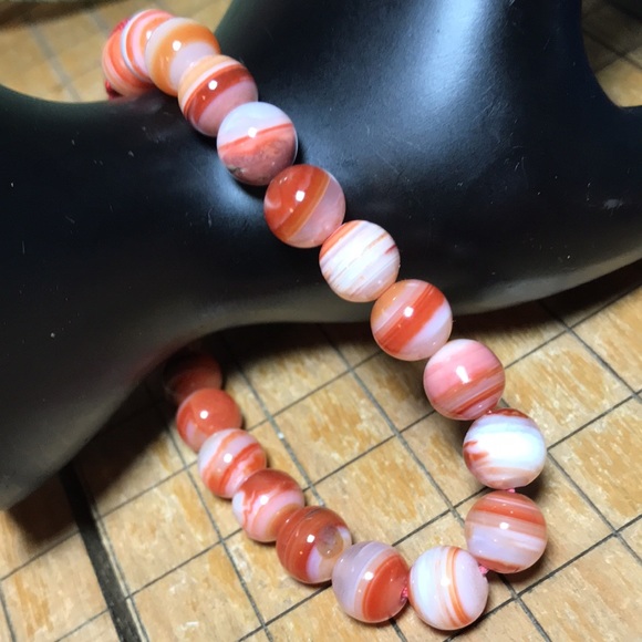Semiprecious Crystal Stone Banded Carnelian Agate Ball Beads Bracelet 7 to 10”L - Picture 1 of 16